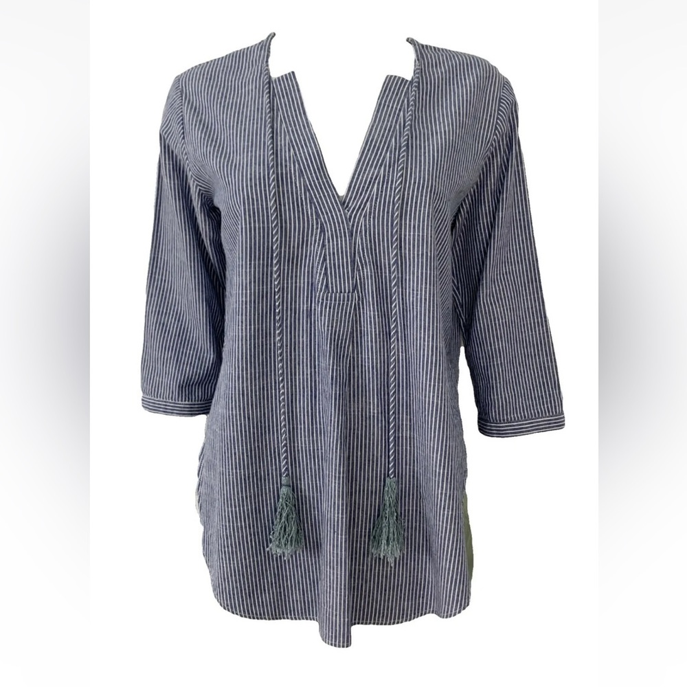 Shakuhachi Stripe Chambray Kaftan Top - Picture 3 of 14